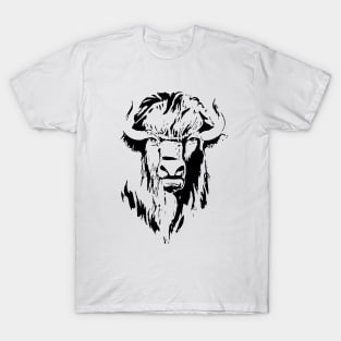 Illustration of a buffalo head in black and white T-Shirt